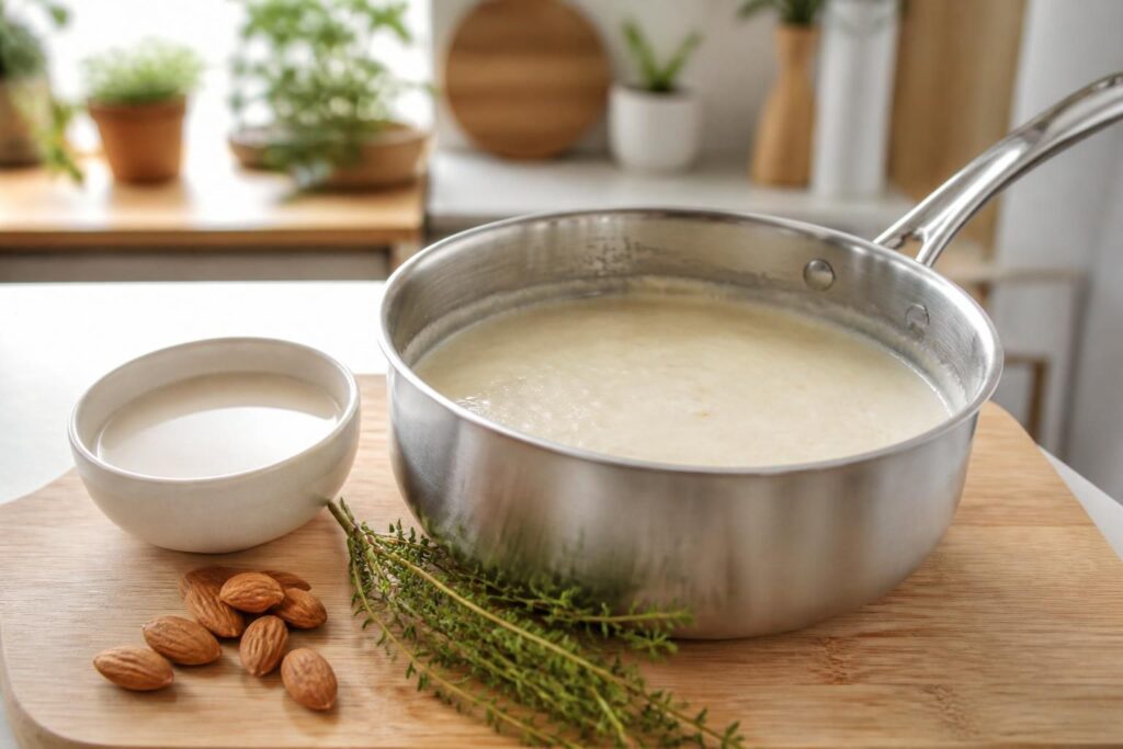 découvrez une recette facile et gourmande de béchamel au lait d'amande, une alternative douce et savoureuse pour vos plats, idéale pour les intolérants au lactose.